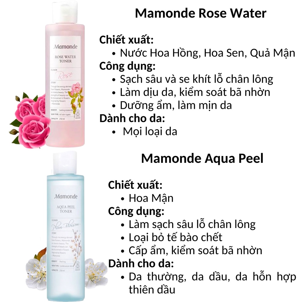 Nước hoa hồng cân bằng da Mamonde Toner cấp ẩm dưỡng da dịu nhẹ 150ml 250ml DA08