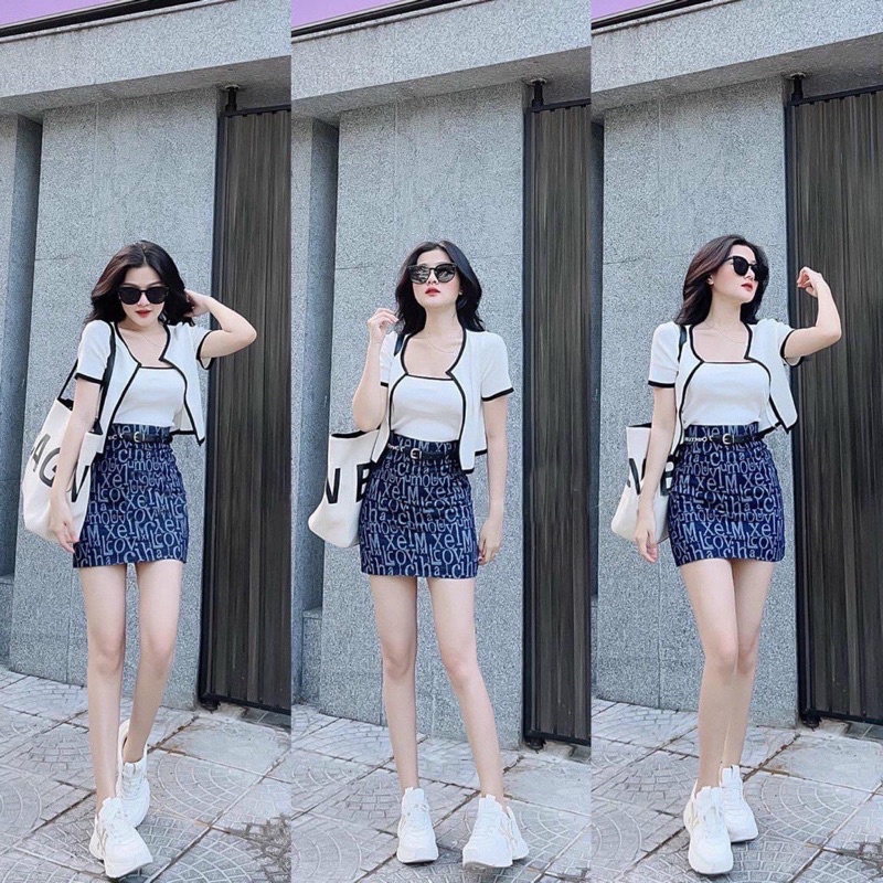 Chân váy chữ A chất  jean họa tiết chữ, vải dày dặn tặng kèm dây đai xích cá tính | BigBuy360 - bigbuy360.vn