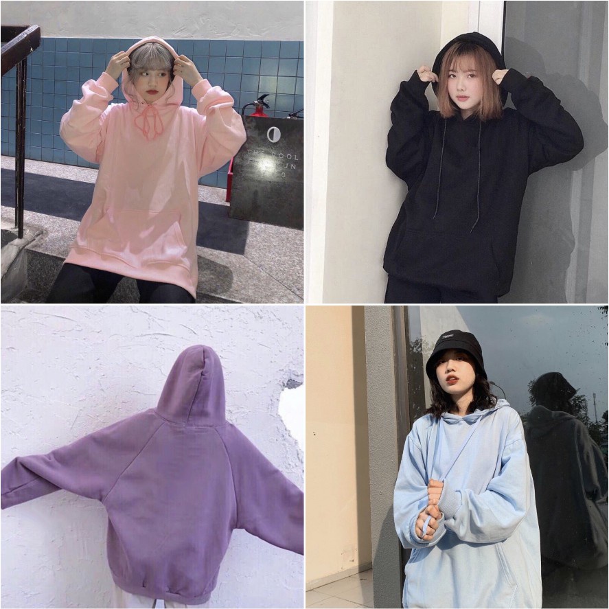 Áo hoodie nhiều màu unisex, sweater dài tay form rộng đẹp, nỉ trơn có mũ mặc đôi nam nữ cá tính Ulzzang | WebRaoVat - webraovat.net.vn