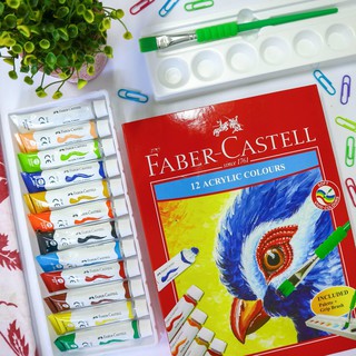 Set 12 Tuýp Màu Acrylic Faber-Castell - Kèm Cọ & Khay Pha Màu