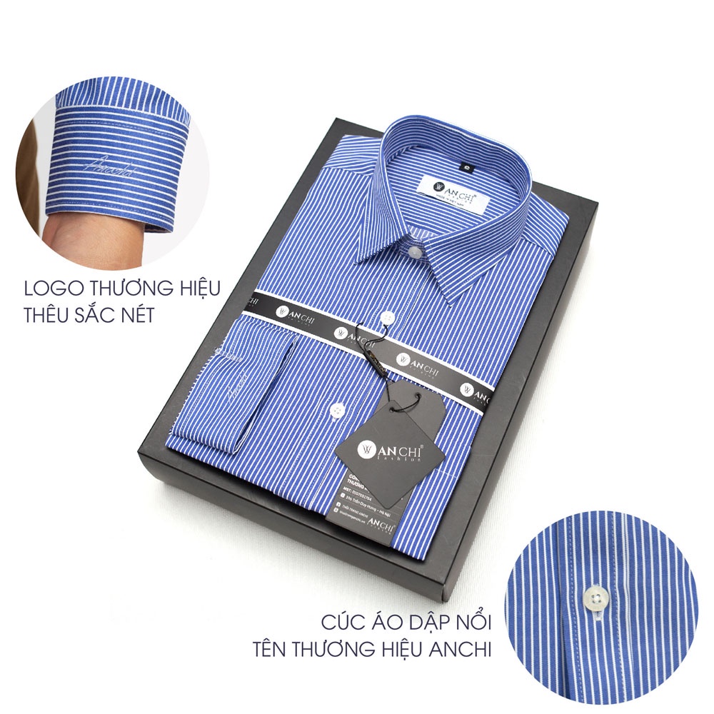 Combo Áo Sơ Mi Nam Dài Tay Xanh Kẻ Và Quần Âu Tuytsi Nâu Trung Niên ANCHI Cao Cấp