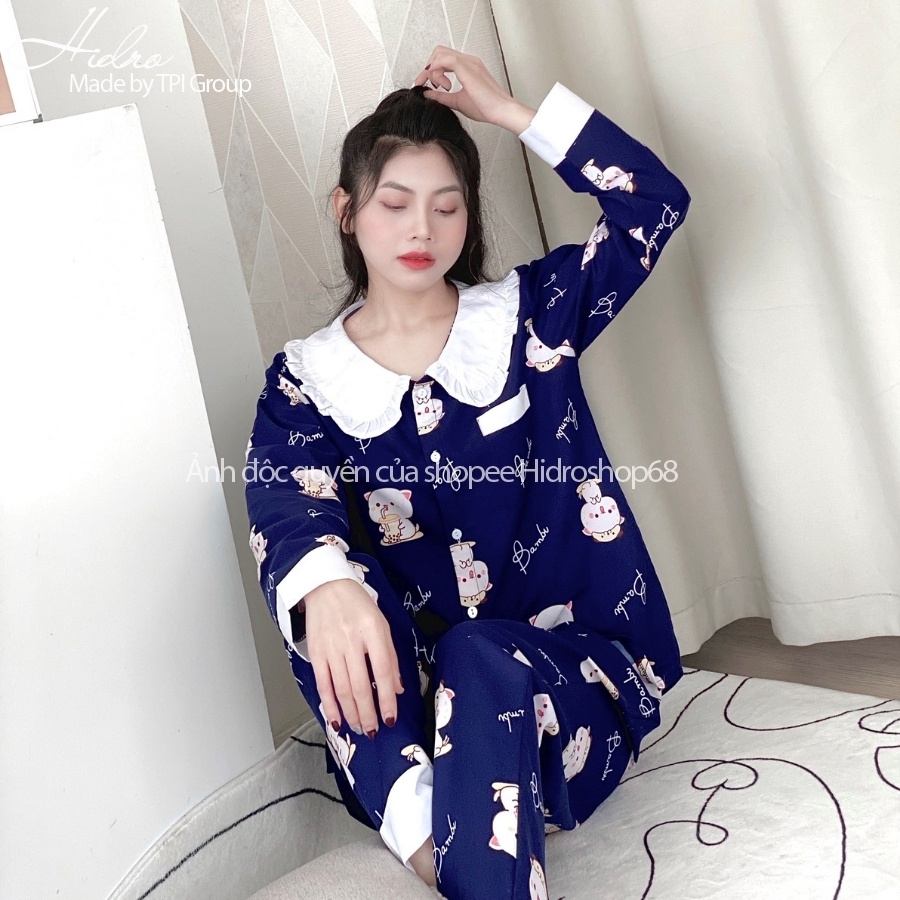 Bộ Pijama Dài Tay Quần Dài Phối Cổ Họa Tiết Dễ Thương Siêu Xinh | WebRaoVat - webraovat.net.vn