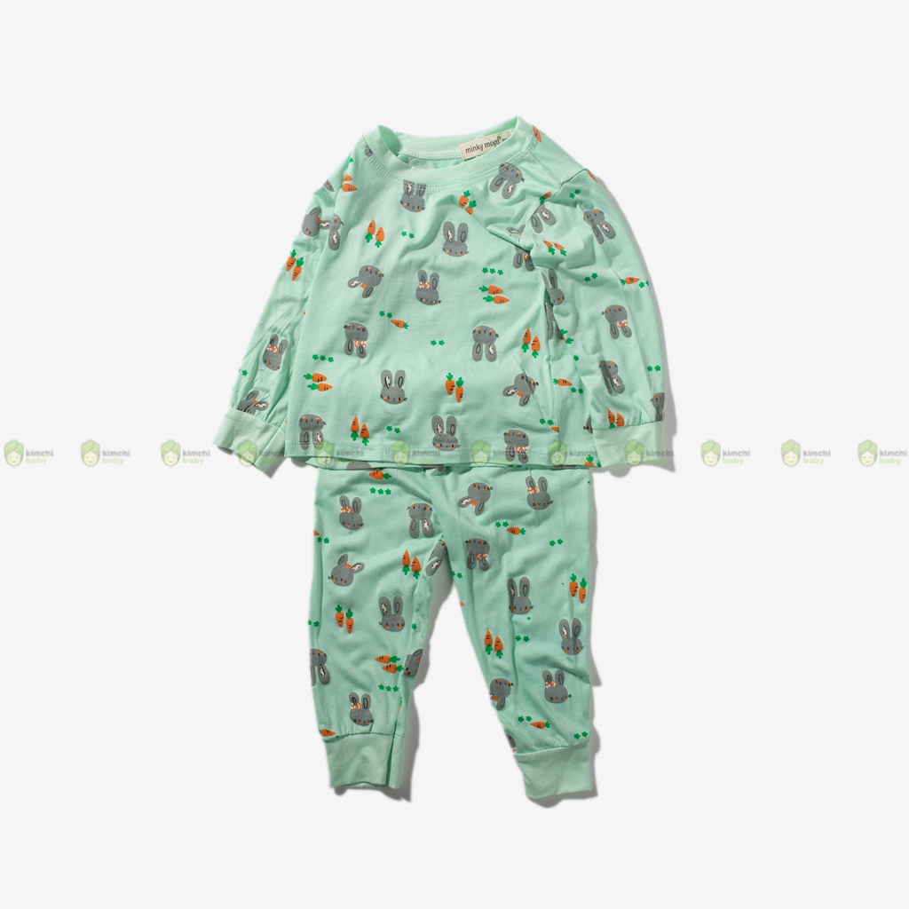 Bộ Dài Tay Cho Bé Trai, Bé Gái Vải Thun Lạnh Minky Mom Hoạ Tiết Gấu Trắng, Đồ Bộ Mặc Nhà Cho Bé MKMTD2225