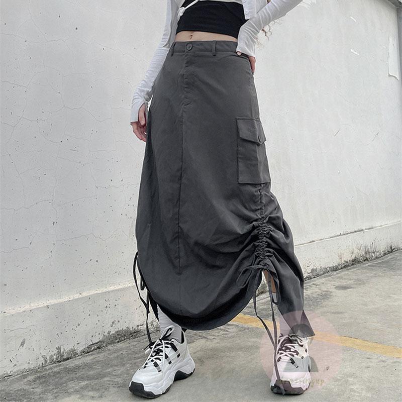 Chân Váy Dài Dáng Rộng Màu Sắc Đơn Giản Phối Dây Rút Tùy Chỉnh Thời Trang Cho Nữ