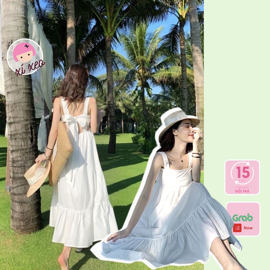 Váy 2 dây đầm maxi trắng nữ thắt nơ lưng váy dài đi biển xixeoshop - V31 | BigBuy360 - bigbuy360.vn