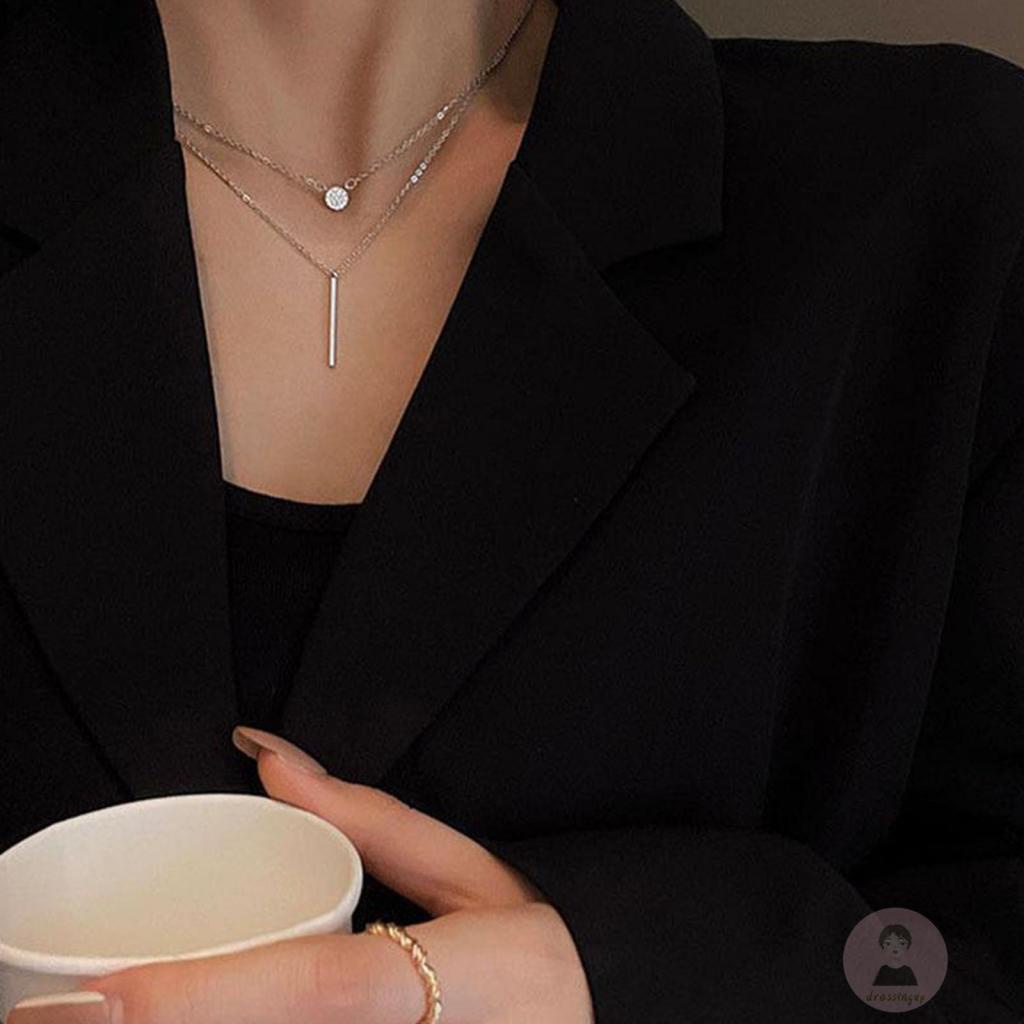 Vòng cổ Hai Lớp Mặt Tròn / Dài Đính Đá Thời Trang Cho Nữ