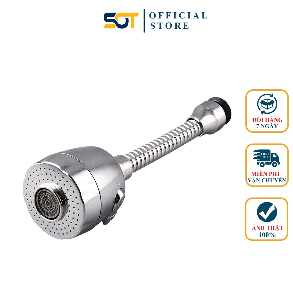 Đầu vòi rửa chén TĂNG ÁP mạ bóng, đầu chén rửa 3 chế độ nước cổ bẻ dây lò xo cứng
