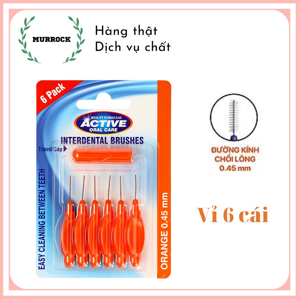 Bàn chải kẽ răng Beauty Formulas Active Interdental Brushes làm sạch kẽ răng UK Anh Quốc  0.45 - 0.6mm