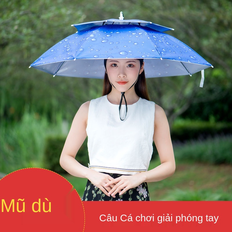 KNón dù che nắng câu cá chống hai lớp đầu gấp trên ngoài trời