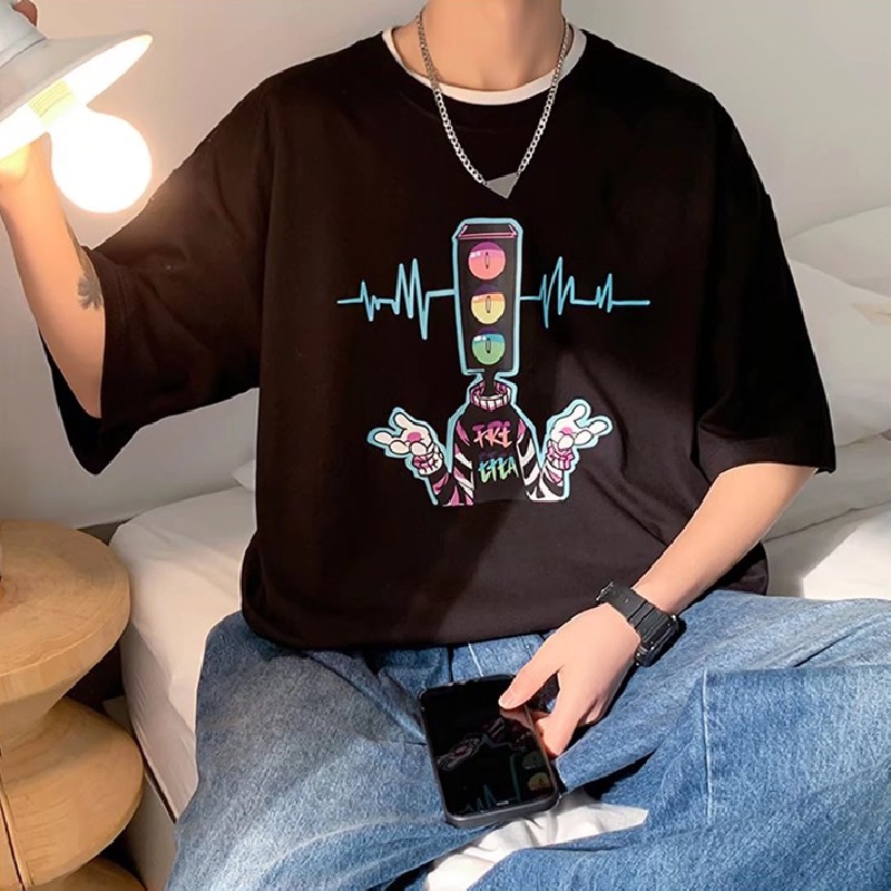 Áo Thun Tay Ngắn Dáng Rộng In Họa Tiết Hoạt Hình Phong Cách Nhật Bản Thời Trang Mùa Hè Cho Nam Và Nữ M-8XL