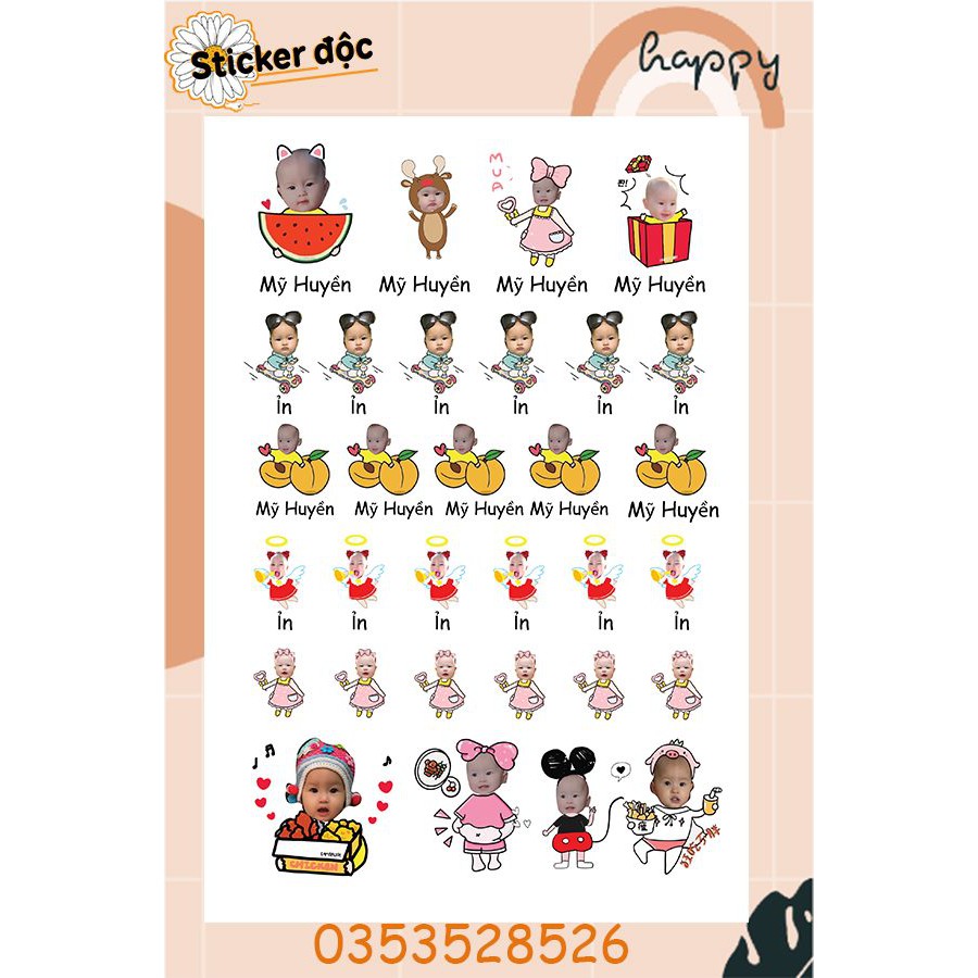 Sticker in tên bé Sticker in hình bé bền đẹp chống nước, rửa được máy tiệt trùng