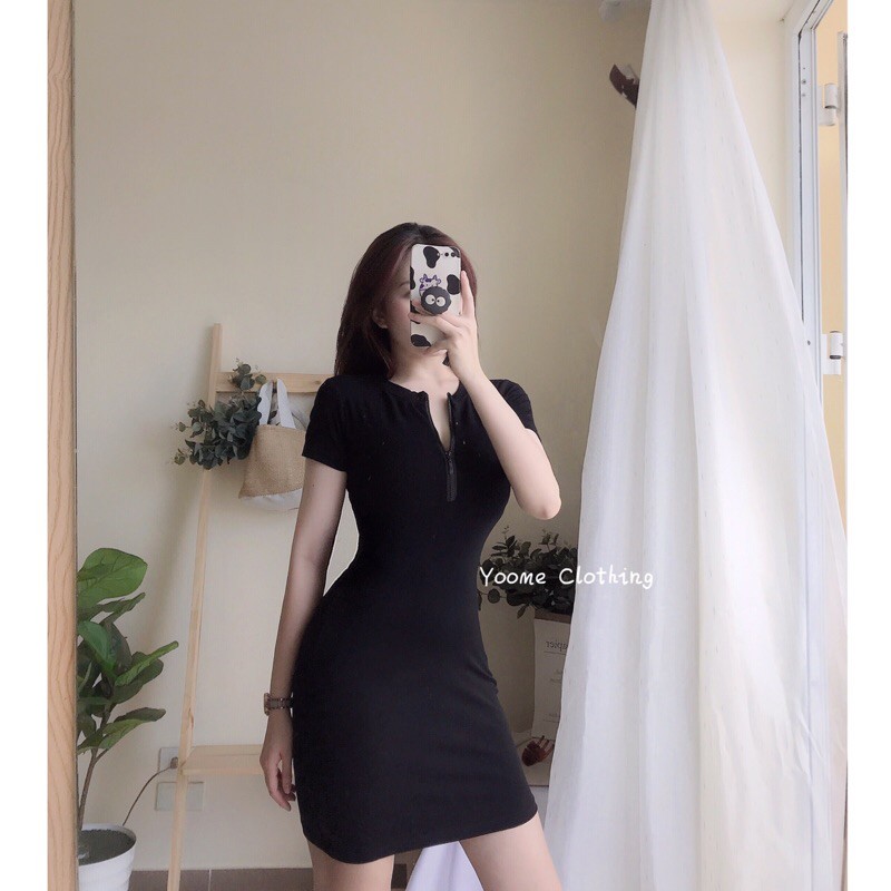 Váy đầm body cổ khóa tay ngắn tôn dáng chất thun zip co giãn [ ảnh thật tại shop ] | BigBuy360 - bigbuy360.vn