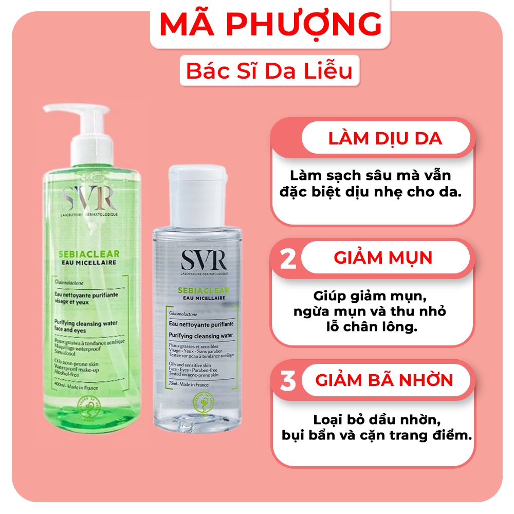 [CHÍNH HÃNG] Tẩy trang da dầu mụn SVR Sebiaclear Eau Micellaire
