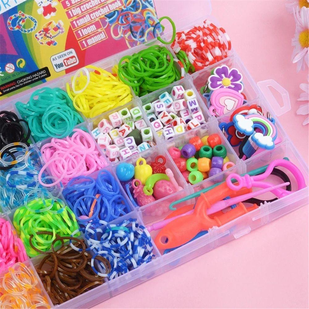 Vòng Tay Dây Cao Su Co Giãn Màu Cầu Vồng Phong Cách Cổ Điển DIY Cho Bé Gái