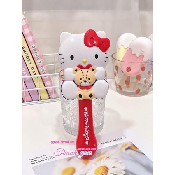 Lược massage túi khí + tay cầm gương trang điểm Hello Kitty