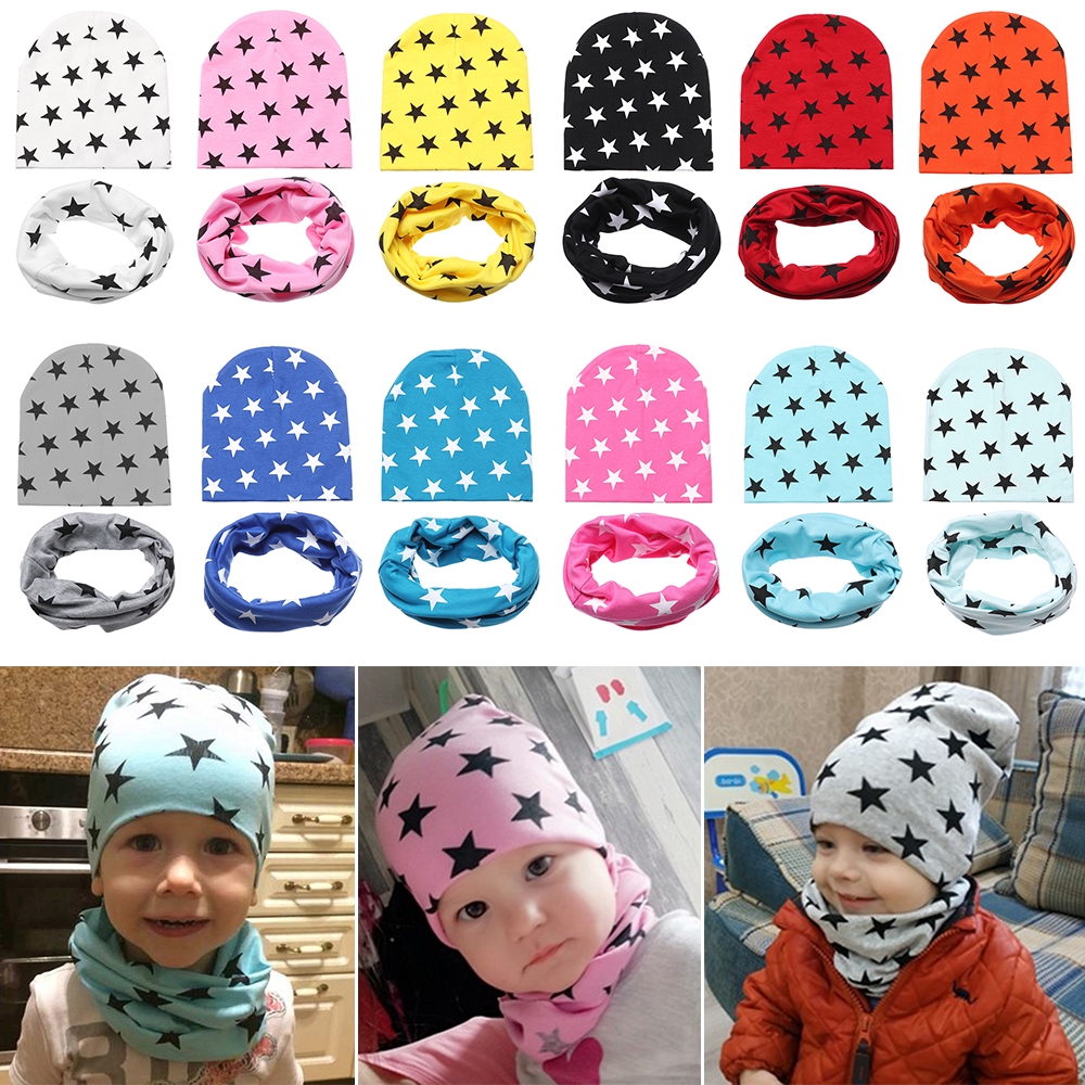 Mũ Beanie Kèm Khăn Choàng Cổ Họa Tiết Ngôi Sao Dễ Thương Thời Trang Mùa Đông