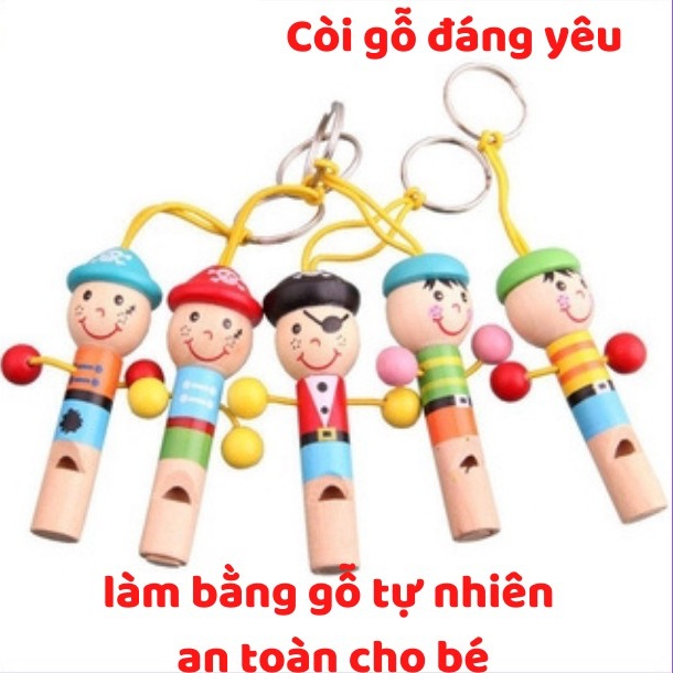 Còi gỗ đáng yêu cho bé kèm móc treo