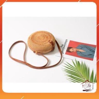 Túi mây đan thủ công hình trống viền Ovan - đeo vai - phong cách Vintage