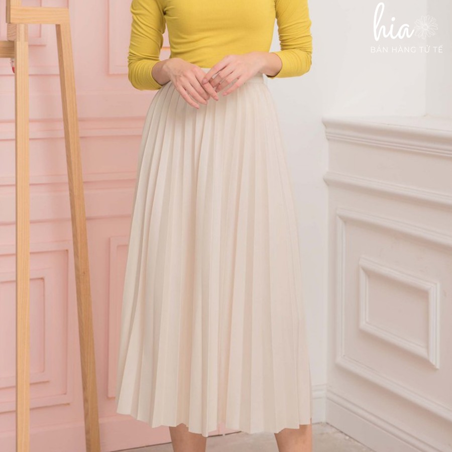 Chân váy xếp li trơn cạp chun dày dặn phối với mọi loại áo | BigBuy360 - bigbuy360.vn