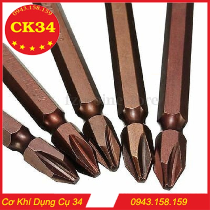 Bộ 10 mũi vít thép Nhật S2 Kapusi PH2 dài 100mm, mũi bắt vít công nghiệp 2 đầu 4 cạnh bake nam châm vĩnh cửu PH2x10mm