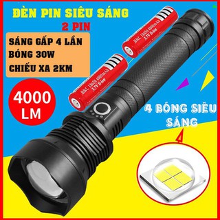 (sáng gấp 4 lần xa 2km )Đèn Pin Siêu Sáng công suất lớn 30w, 4 bóng, 2 pin sạc 16800