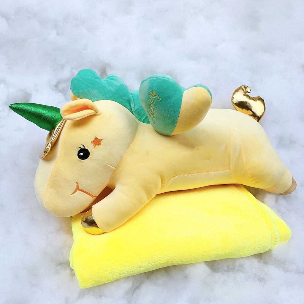 Bộ chăn gối kì lân 3 trong 1 - gối mền ngựa pony, Chăn Mền, Gấu Ôm Pony- Mền Cầu Vồng - Mền Trơn