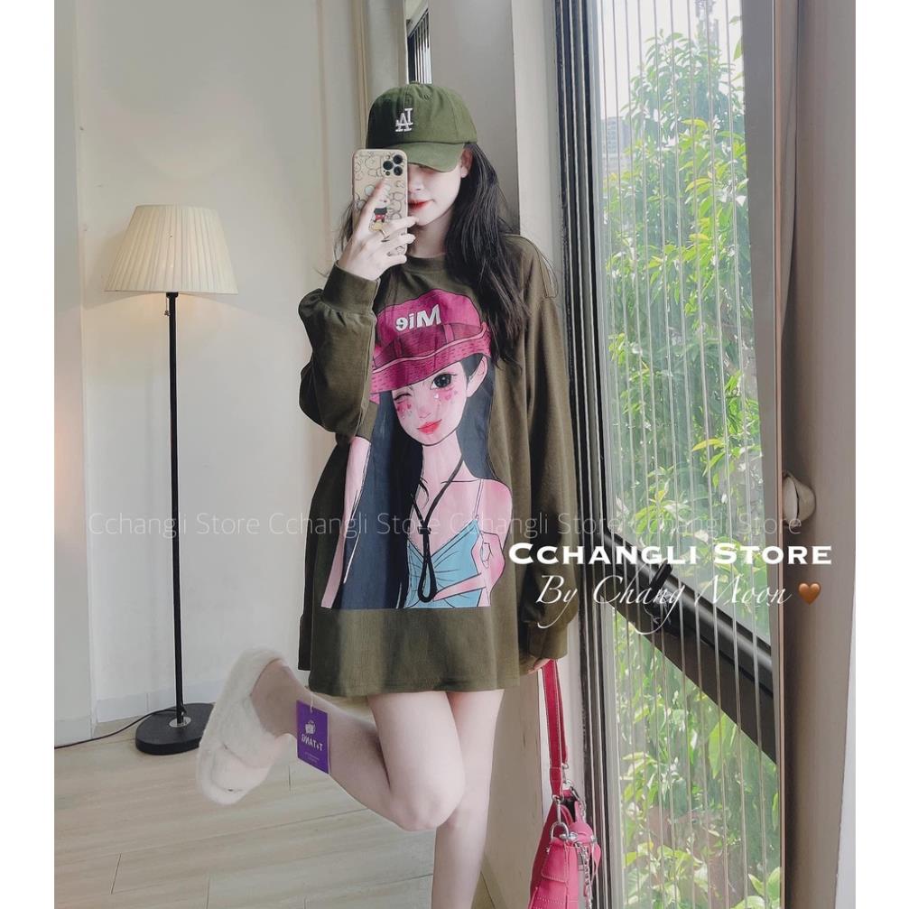 [ 𝐅𝐑𝐄𝐄 𝐒𝐇𝐈𝐏 ]  ÁO DÀI TAY IN HÌNH CÔ GÁI ĐỘI MŨ HỒNG