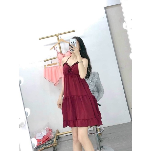 Đầm ngủ tặng kèm quần, mẫu có mút ngực phom dưới 60kg
