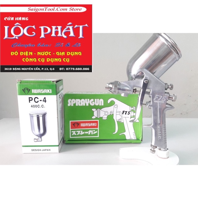 Bộ Phun Sơn Iwasaki F75 + Bình Chứa Sơn 400cc (Chính Hãng JAPAN) - Vỏ hộp màu đỏ và xanh tuỳ đợt hàng về nha  khách