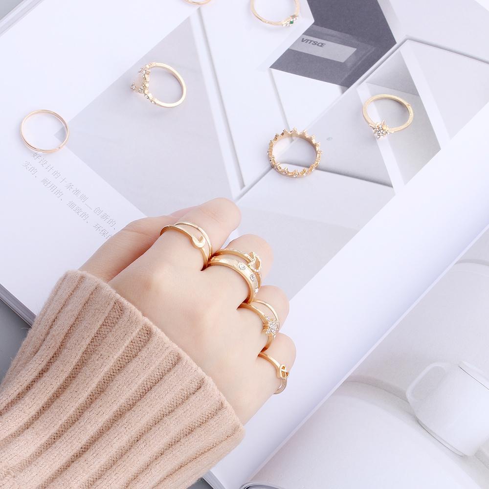 BSUNS Set 13 Nhẫn Đốt Ngón Tay Đính Đá Opal Phong Cách Bohemian