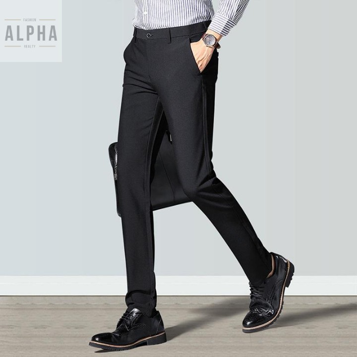 Quần tây nam ống suôn mặc công sở, cao cấp, lịch lãm, ống quần rộng, chất vải co giãn Tuyết Mưa co giãn | BigBuy360 - bigbuy360.vn
