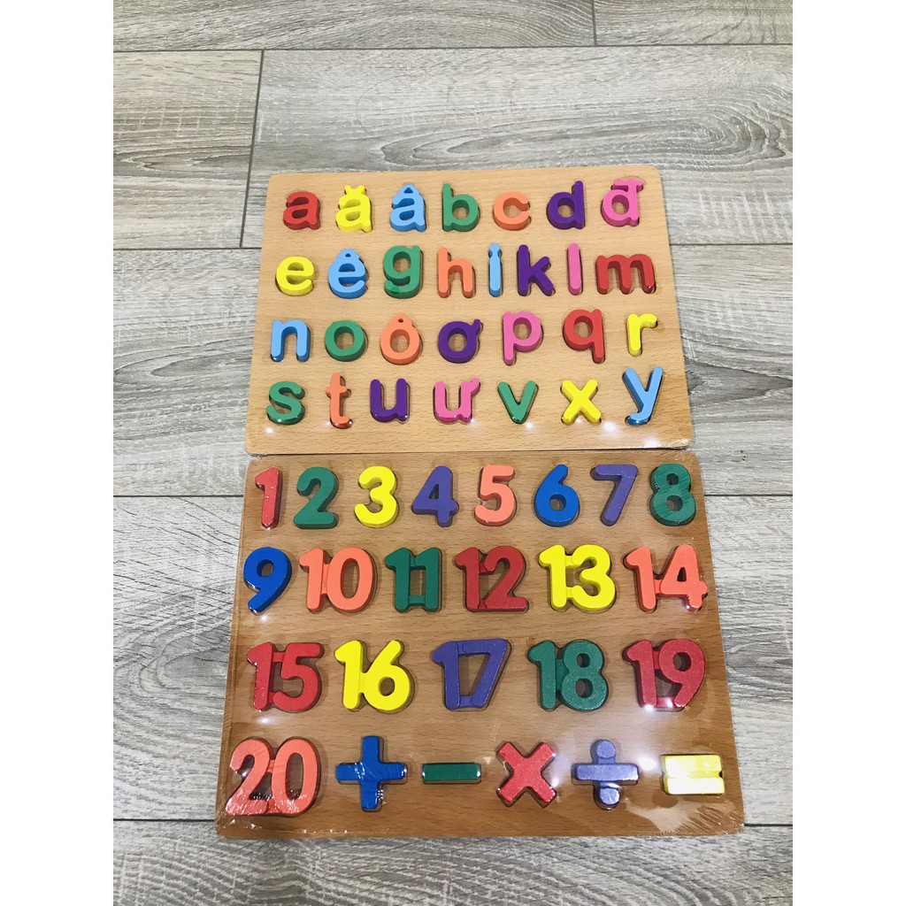 Bảng chữ cái Tiếng Việt, bảng số bằng gỗ in nổi - Đồ chơi xếp hình giáo dục cho bé