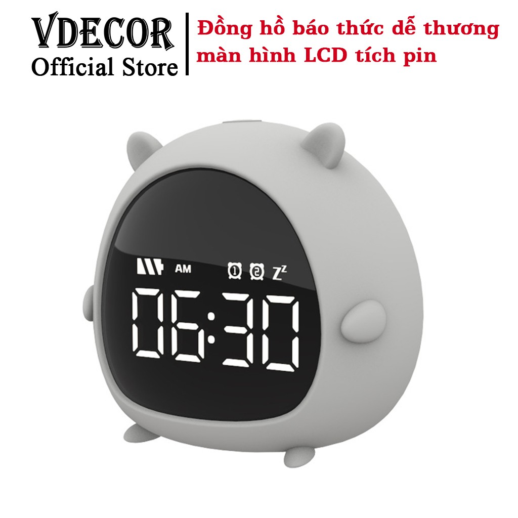 Đồng hồ báo thức Vdecor để bàn siêu dễ thương mini USB màn hình LED HD pin 1200mAH