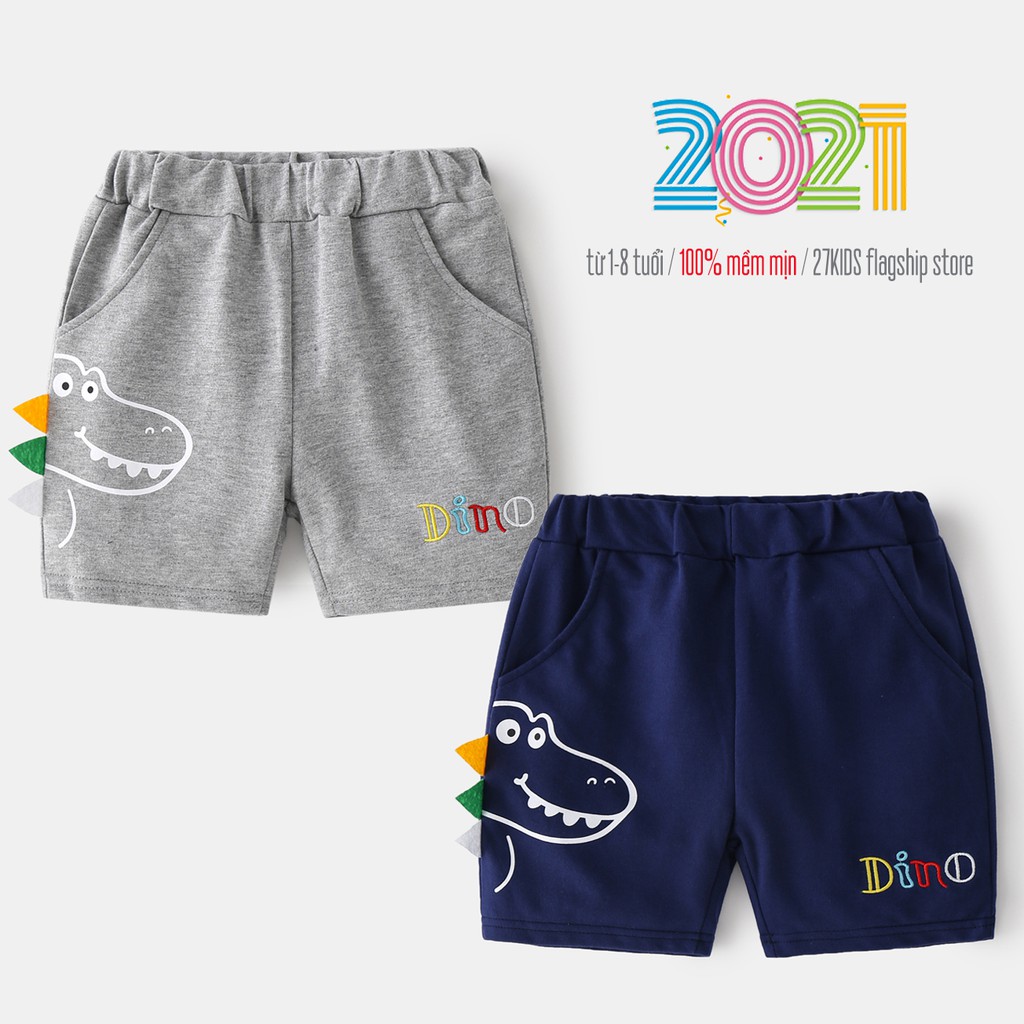 Quần short bé trai WELLKIDS quần thun cho bé hoạ tiết khủng long hàng xuất Âu Mỹ