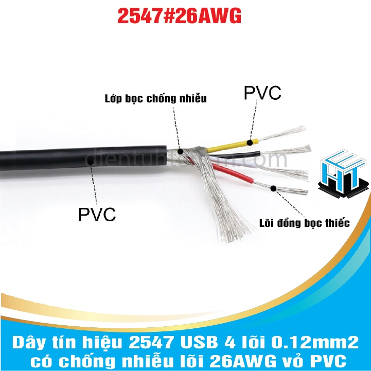 1 MÉT Dây tín hiệu 2547 USB 4 lõi 0.12mm2 có chống nhiễu lõi 26AWG vỏ PVC