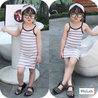 Đầm 2 dây thun xinh mát phục vụ mấy bé kèm băng đô luôn có sẵn
 15-25kg