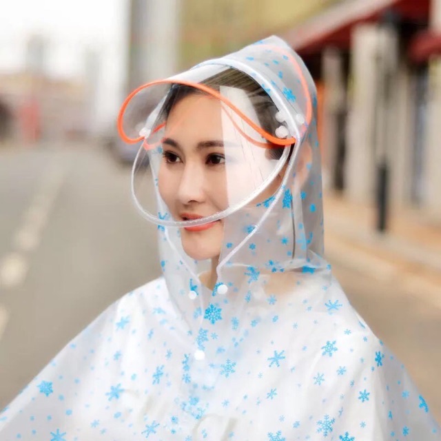 Áo mưa có kính che 1 đầu chấm bi