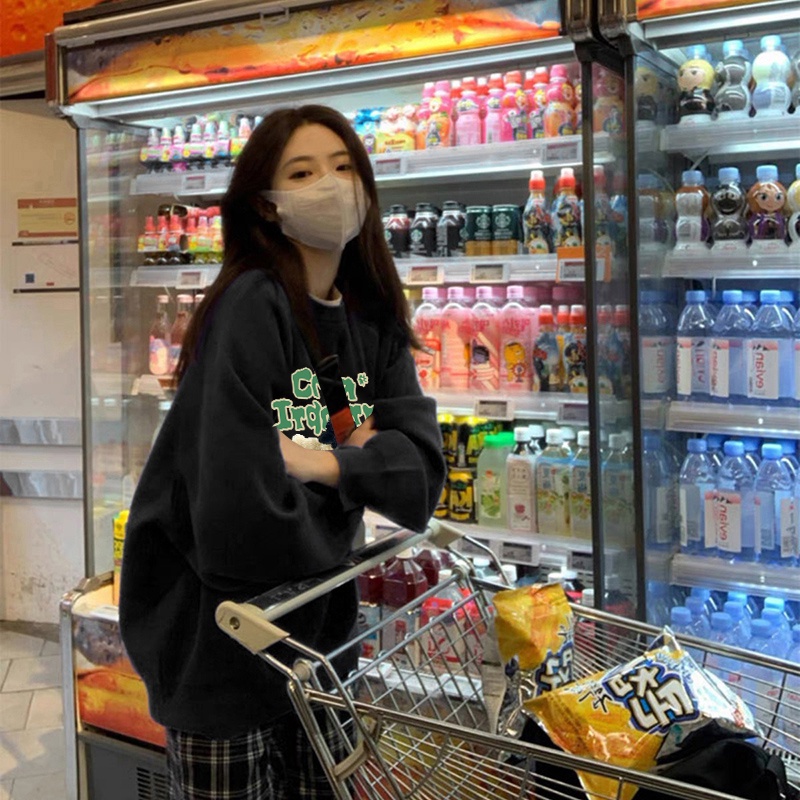 NRVP Áo nỉ tay dài in họa tiết phong cách Hàn Quốc thời trang oversize dành cho nam và nữ