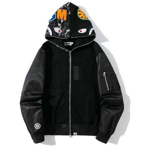 BAPE Mới Áo Khoác Hoodie Họa Tiết Rằn Ri Phối Khóa Kéo Cá Tính
