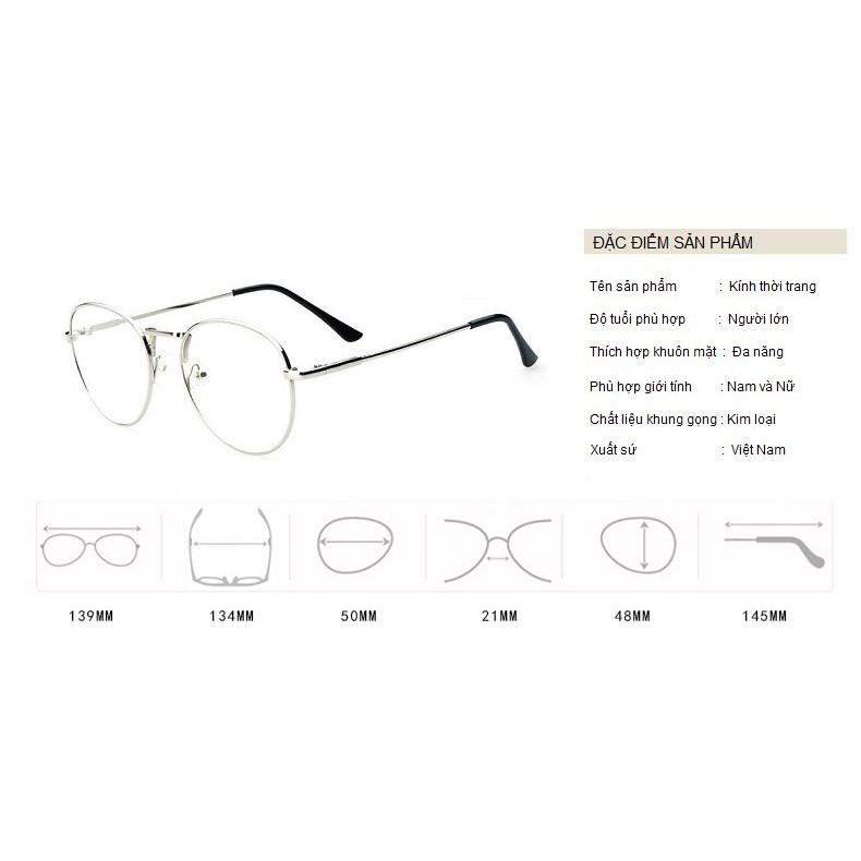 Kính Giả Cận, Gọng Kính Cận Nam Nữ Mắt Tròn Bạc Đen Vàng Không Độ Hàn Quốc - BLUE LIGHT SHOP | BigBuy360 - bigbuy360.vn