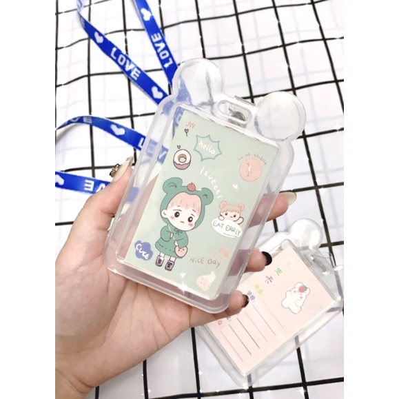 Dây Đeo Thẻ Tai Chuột Dễ Thương Trong Suốt Kích Thước Bao Thẻ: 8,5cmx5,5cm
