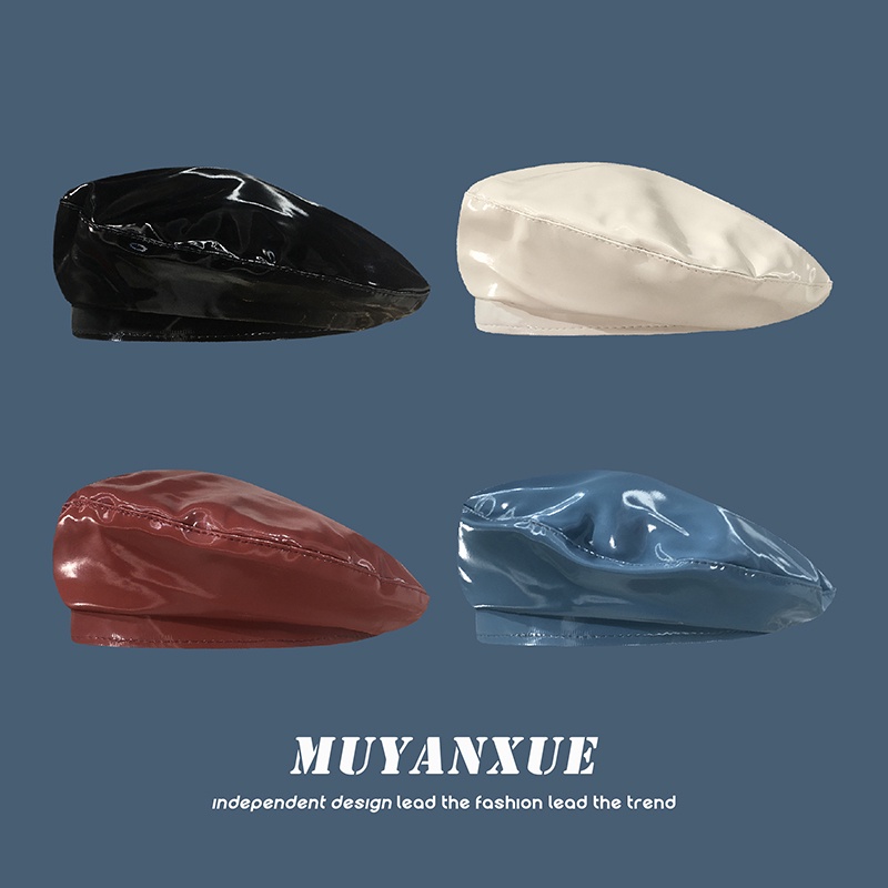 Mũ Nồi Da pu Màu Trắng Xanh Dương Thời Trang Xuân Hè Phong Cách Mới Dành Cho Bạn Nữ 2021