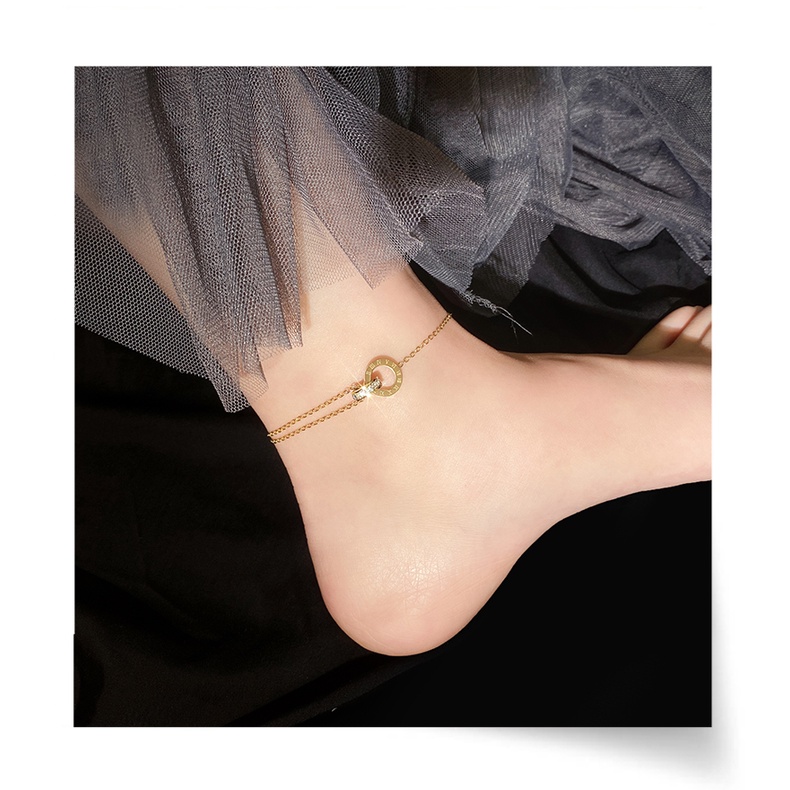 Lắc chân titan nữ la mã lồng đá zircon TT944 O1-310A - CAM KẾT KHÔNG GỈ, KHÔNG BAY MÀU - BẢO HÀNH 12 THÁNG.