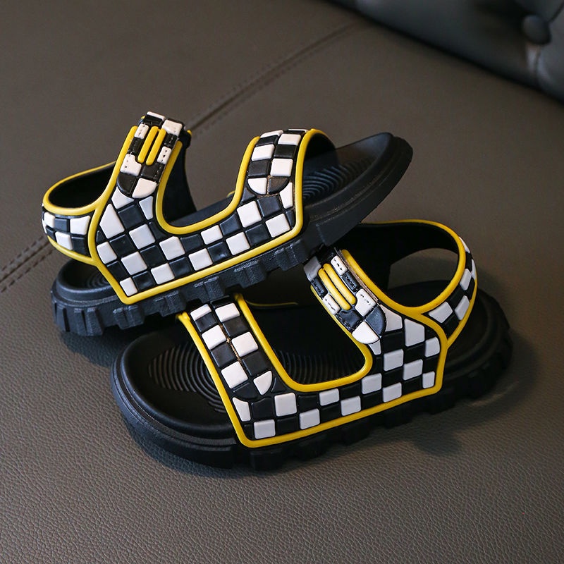 Xăng đan Hở Ngón Đế Bằng Chống Thấm Nước Họa Tiết Sọc Caro Cho Bé