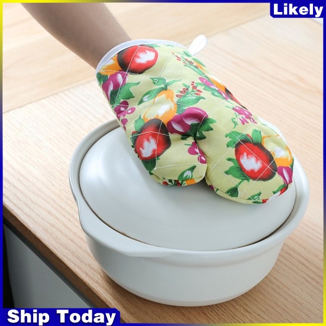 Set 2 găng tay cách nhiệt bằng polyester cotton dày dặn dùng cho lò vi sóng