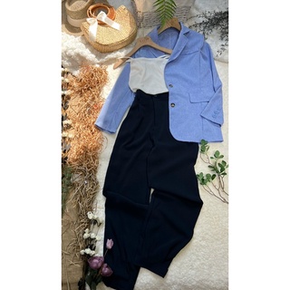 Set vest 3 món : áo vest xanh tây + áo lót + quần baggy tây đen