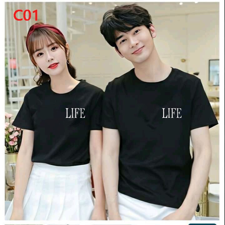 áo đôi cặp thun đôi in chữ LIFE