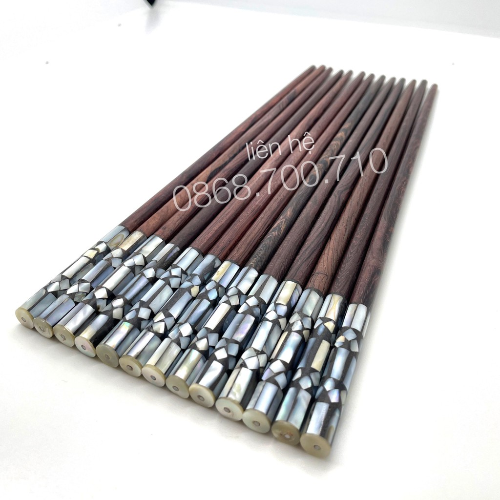 Đũa Gỗ Trắc tự nhiên cao cấp đầu gắn ốc biển cẩm quy -- đóng hộp cao cấp