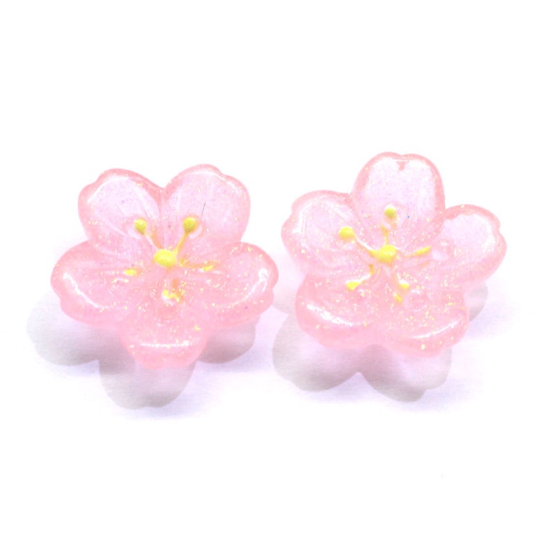 Set 10 Kẹp Tóc Hình Bông Hoa Màu Hồng Lấp Lánh Diy