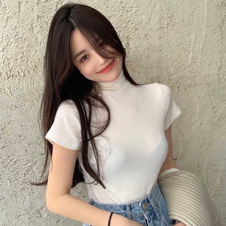 Áo thun ôm nữ tay ngắn cổ lọ Emilyshop